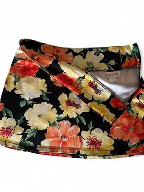 Y2K Black Floral Mini Skirt by carabella - Yellow & Orange Bloom
